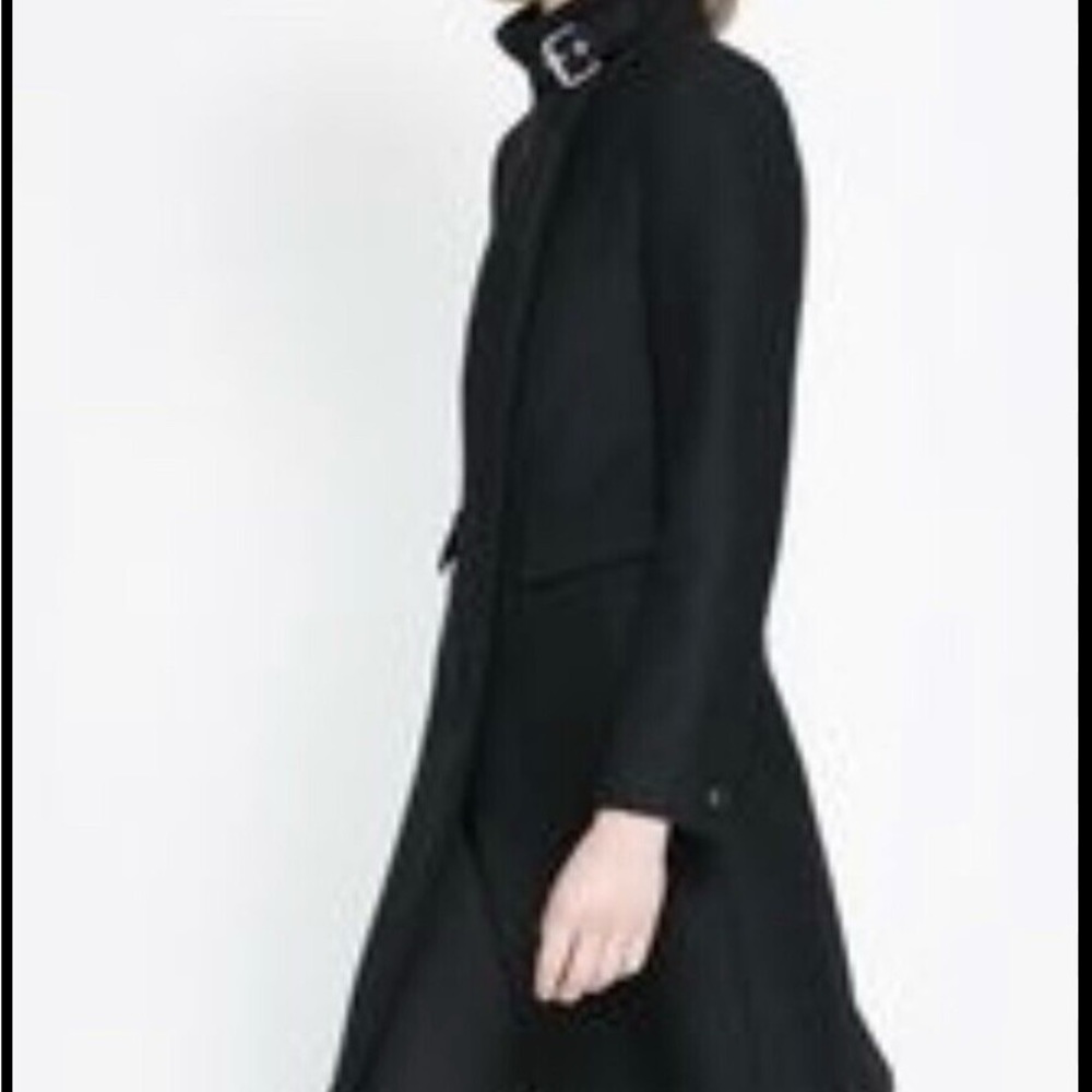 Women's ZARA Black Buckle Neck Military Wool Blend